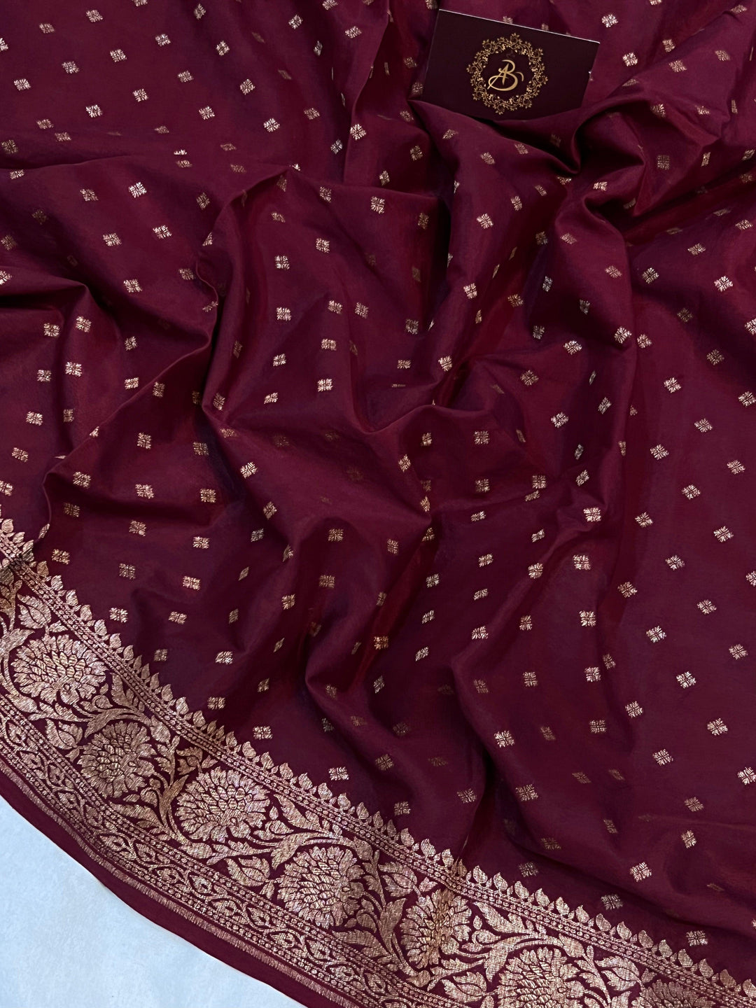 Maroon Pure Banarasi Khaddi Crepe Silk Saree - Aura Benaras