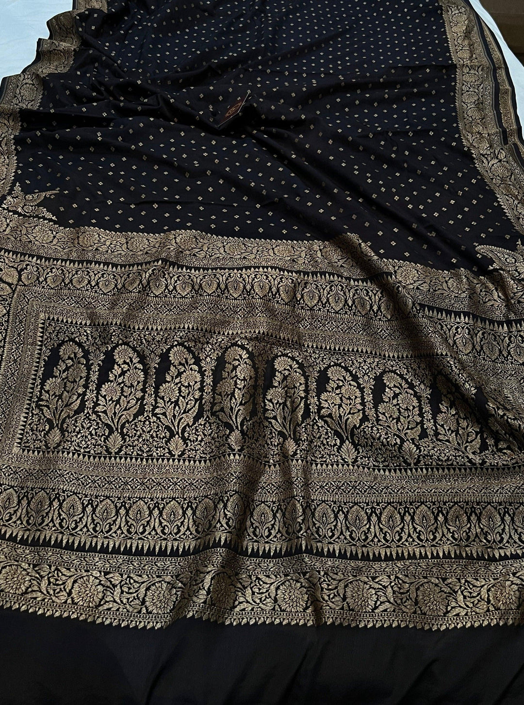 Black Pure Banarasi Khaddi Crepe Silk Saree - Aura Benaras