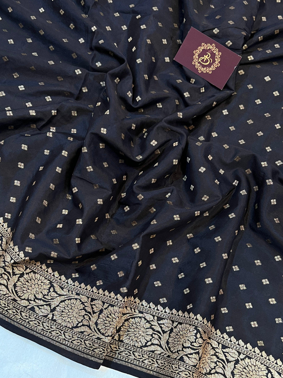 Black Pure Banarasi Khaddi Crepe Silk Saree - Aura Benaras