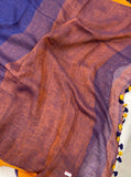 Deep Blue Banarasi Handloom Pure Linen Silk Saree - Aura Benaras