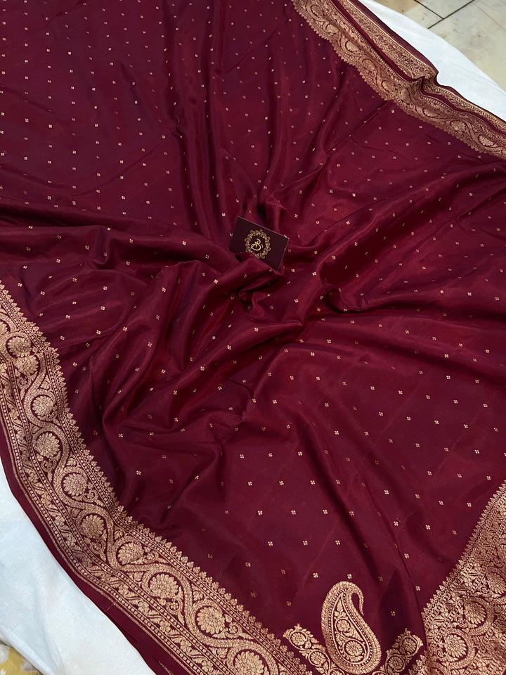 Maroon Pure Banarasi Khaddi Crepe Silk Saree - Aura Benaras