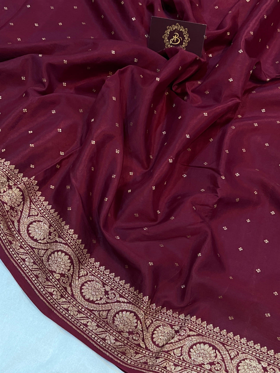 Maroon Pure Banarasi Khaddi Crepe Silk Saree - Aura Benaras
