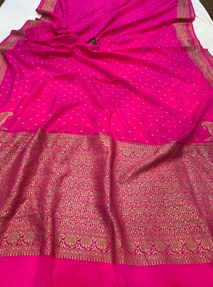 Rani Pink Pure Banarasi Khaddi Crepe Silk Saree - Aura Benaras