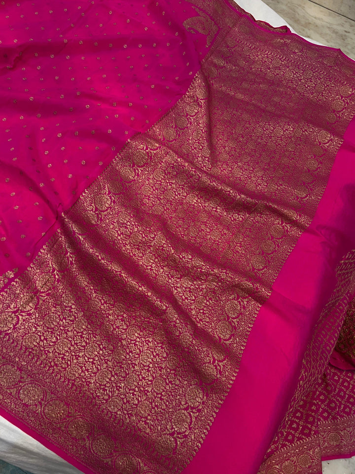 Rani Pink Pure Banarasi Khaddi Crepe Silk Saree - Aura Benaras
