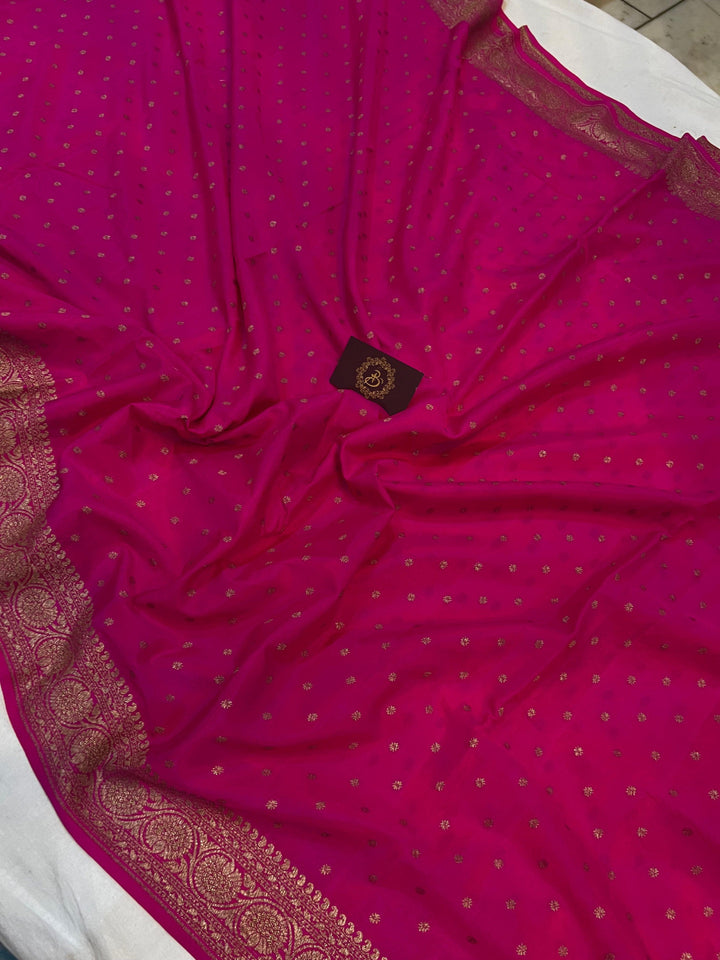 Rani Pink Pure Banarasi Khaddi Crepe Silk Saree - Aura Benaras