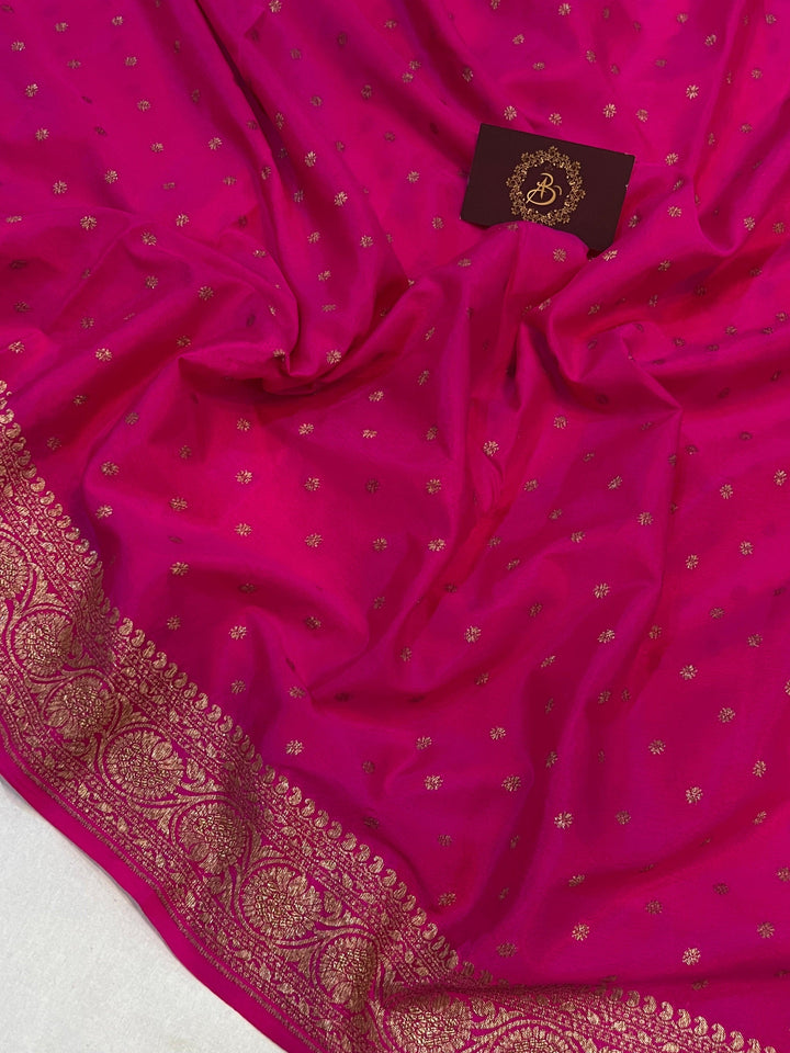 Rani Pink Pure Banarasi Khaddi Crepe Silk Saree - Aura Benaras
