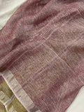 Maroon Banarasi Handloom Pure Linen Silk Saree - Aura Benaras