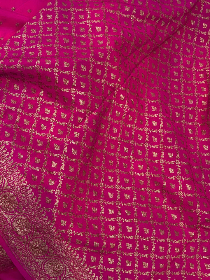 Rani Pink Pure Banarasi Khaddi Crepe Silk Saree - Aura Benaras