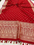 Red Pure Banarasi Handloom Katan Satin Silk Saree - Aura Benaras