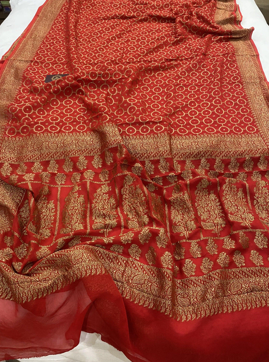 Red Pure Banarasi Khaddi Georgette Saree - Aura Benaras