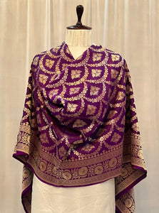 Purple Pure Banarasi Handloom Katan Silk Dupatta