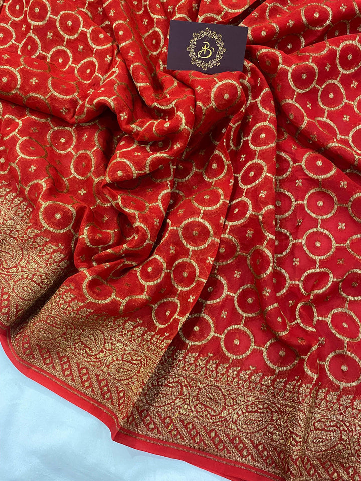 Red Pure Banarasi Khaddi Georgette Saree - Aura Benaras