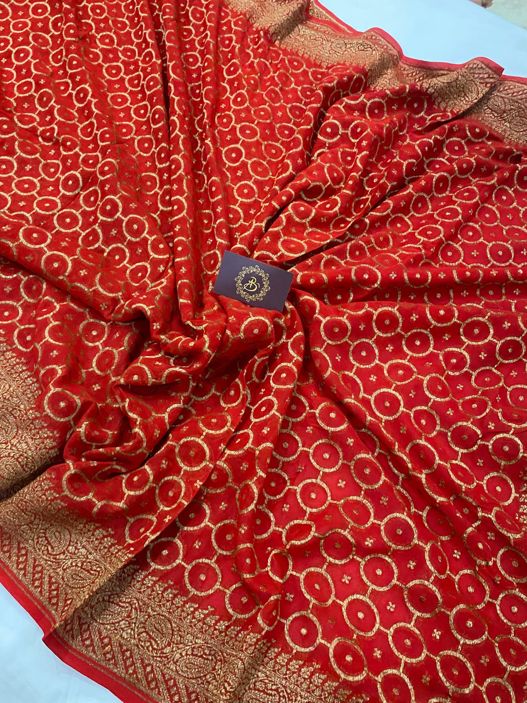 Red Pure Banarasi Khaddi Georgette Saree - Aura Benaras