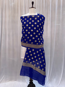 Navy Blue Pure Banarasi Handloom Georgette Dupatta - Aura Benaras