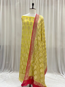 Lemon Yellow Banarasi Khaddi Georgette Suit - Aura Benaras