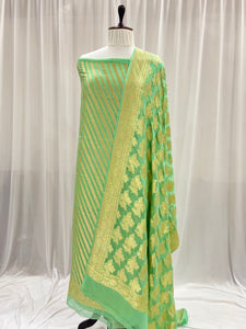 Pista Green Banarasi Khaddi Georgette Suit - Aura Benaras