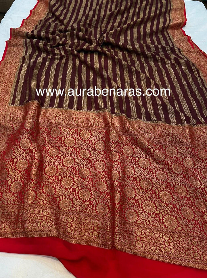 Coffee Brown Pure Banarasi Khaddi Georgette Saree - Aura Benaras