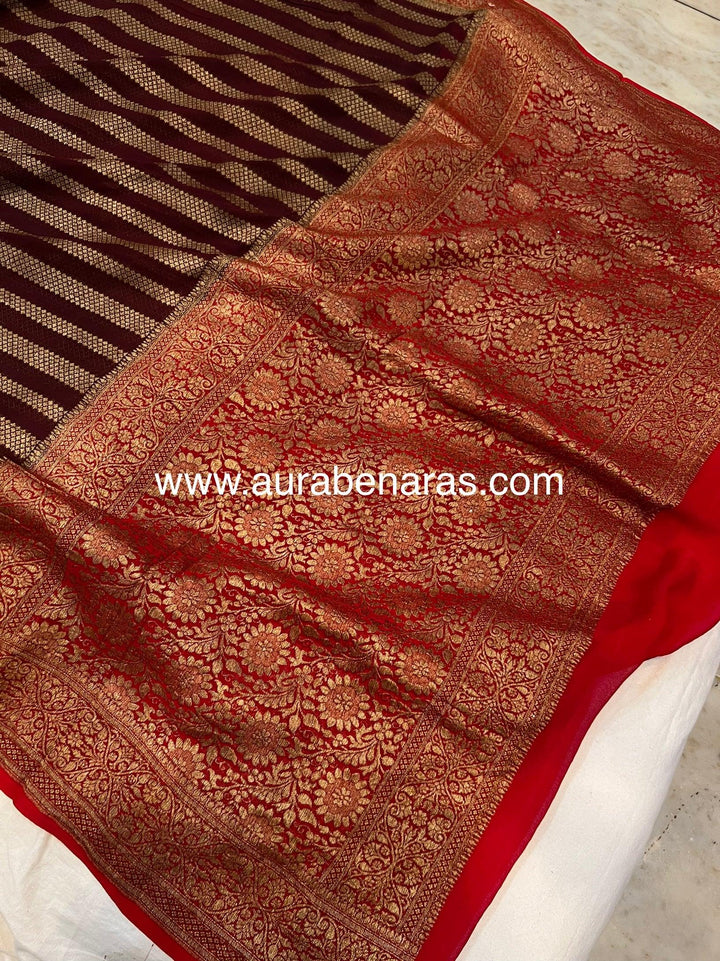 Coffee Brown Pure Banarasi Khaddi Georgette Saree - Aura Benaras