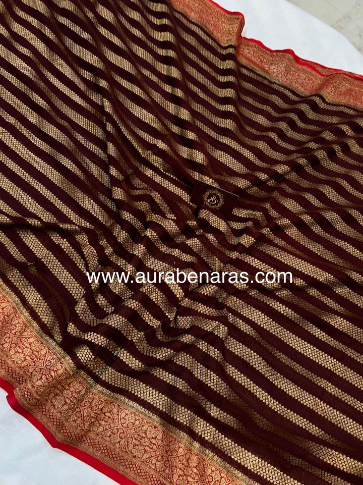 Coffee Brown Pure Banarasi Khaddi Georgette Saree - Aura Benaras