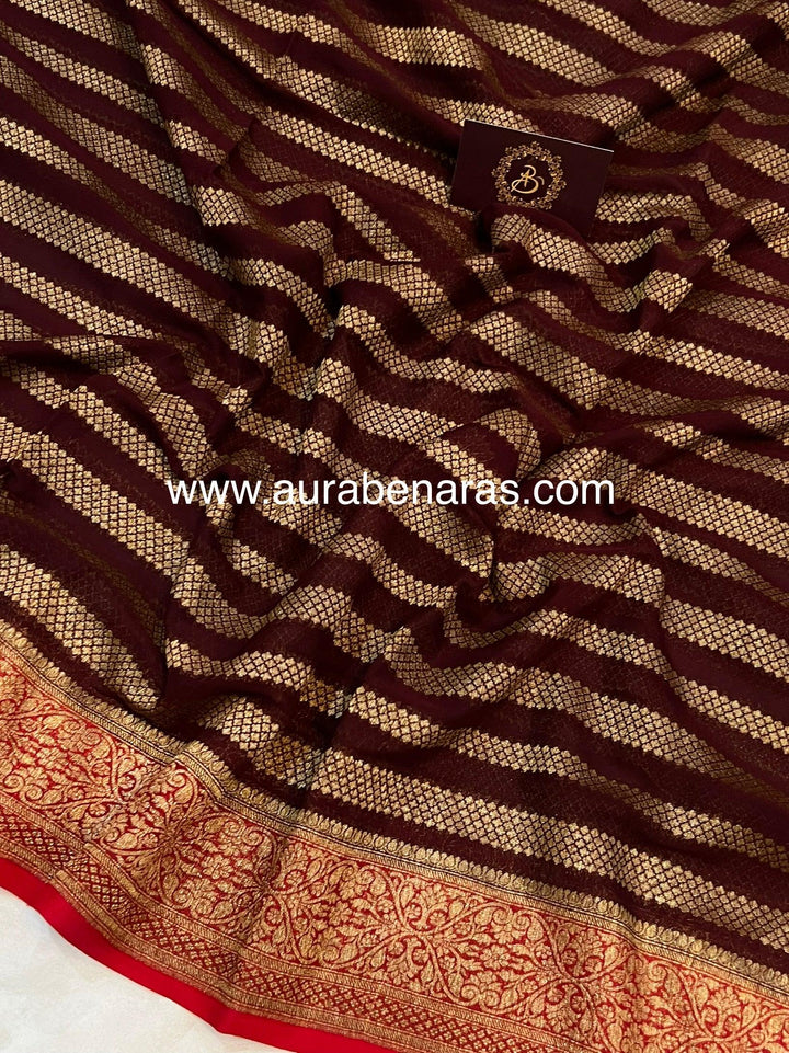Coffee Brown Pure Banarasi Khaddi Georgette Saree - Aura Benaras