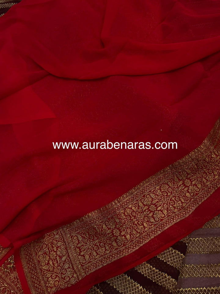 Coffee Brown Pure Banarasi Khaddi Georgette Saree - Aura Benaras