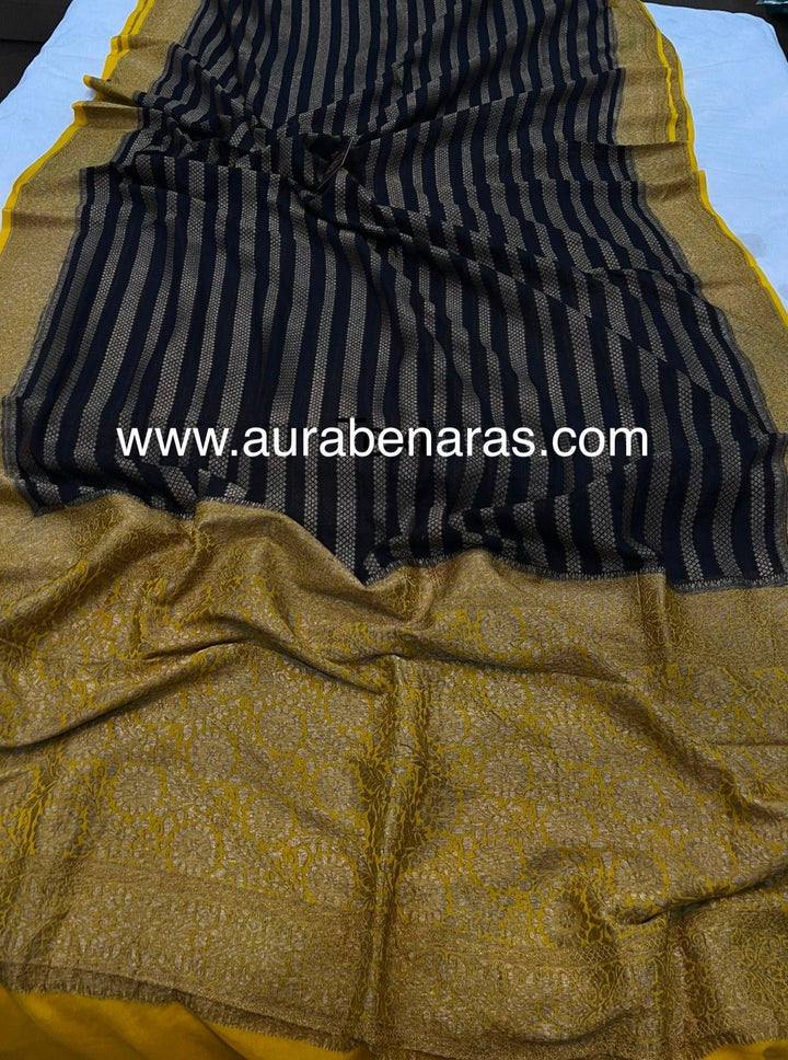 Black Pure Banarasi Khaddi Georgette Saree - Aura Benaras