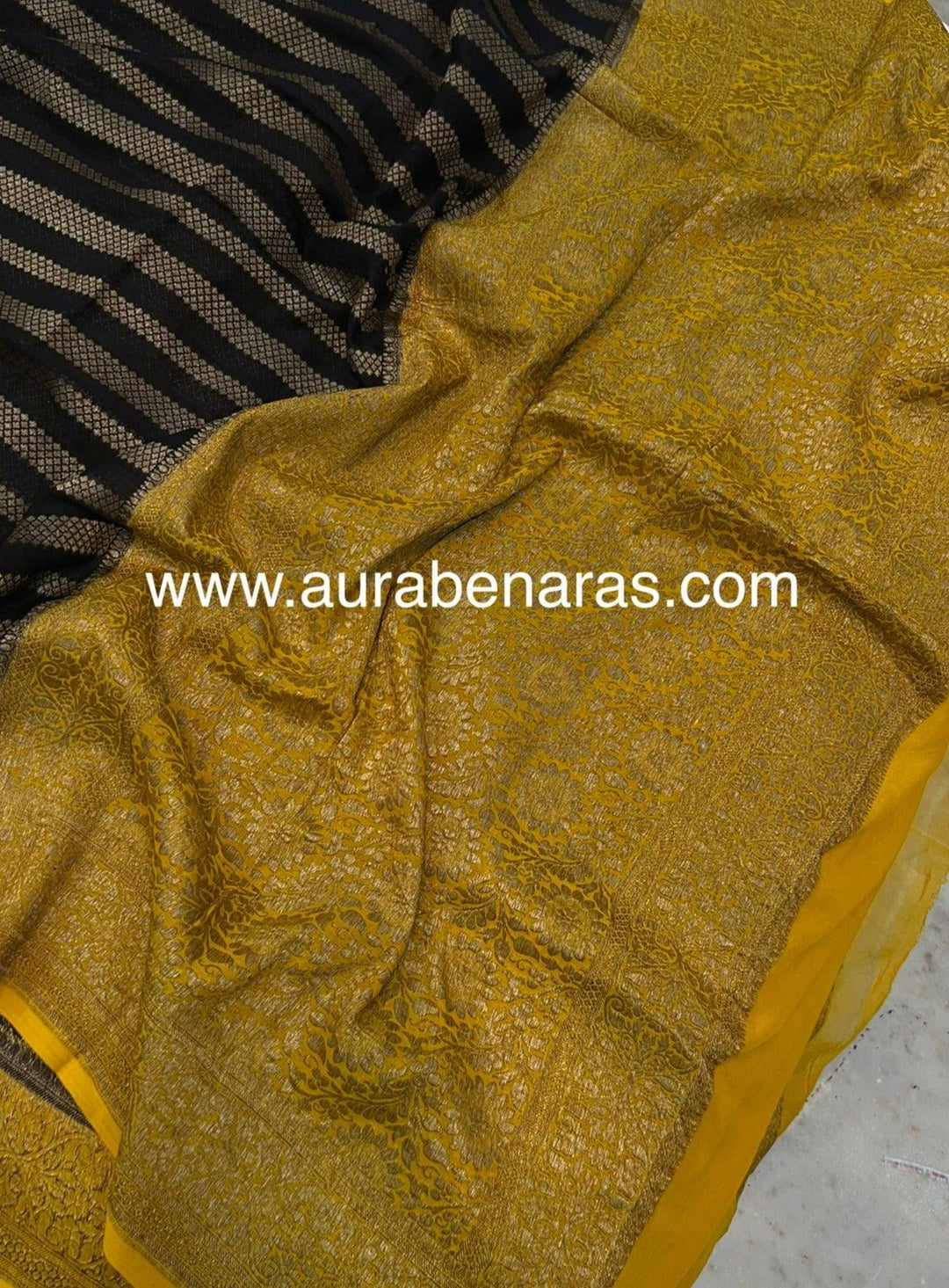 Black Pure Banarasi Khaddi Georgette Saree - Aura Benaras