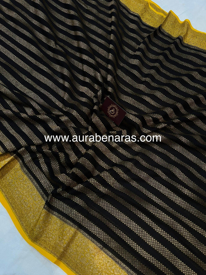 Black Pure Banarasi Khaddi Georgette Saree - Aura Benaras