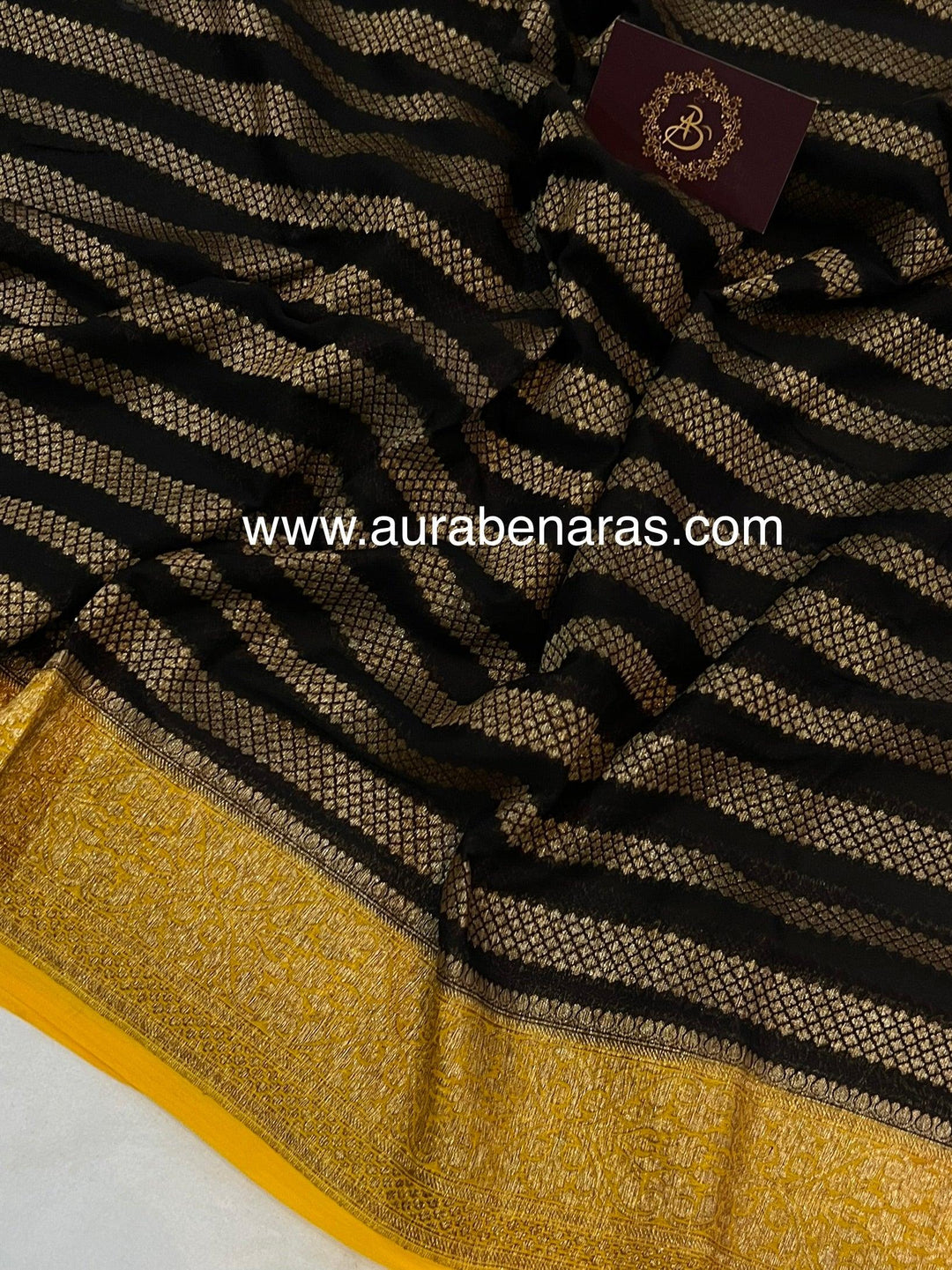 Black Pure Banarasi Khaddi Georgette Saree - Aura Benaras