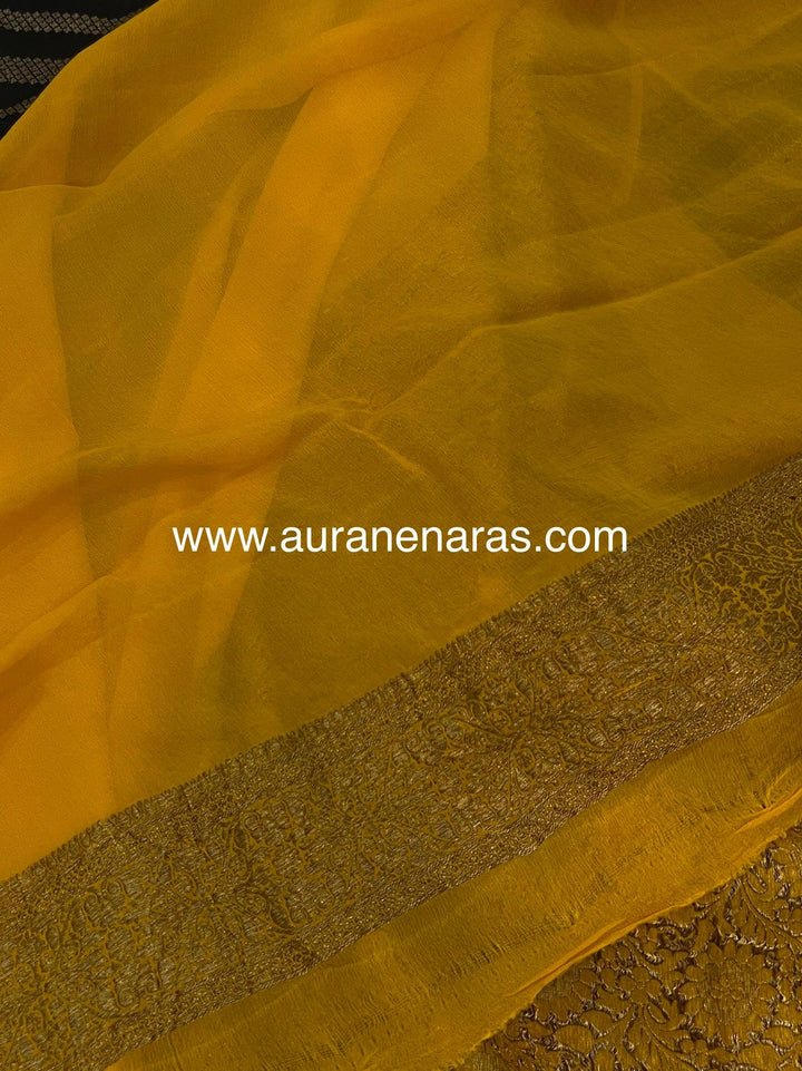 Black Pure Banarasi Khaddi Georgette Saree - Aura Benaras