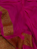 Rani Pink Rangkat Banarasi Handloom Pure Khaddi Georgette Saree - Aura Benaras