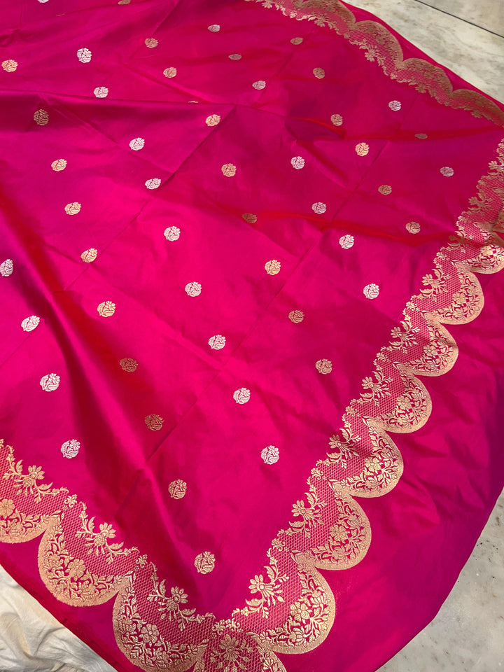 Rani Pink Banarasi Handloom Katan Silk Saree - Aura Benaras