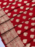 Red Satin Silk Anushka Buti Banarasi Handloom Saree