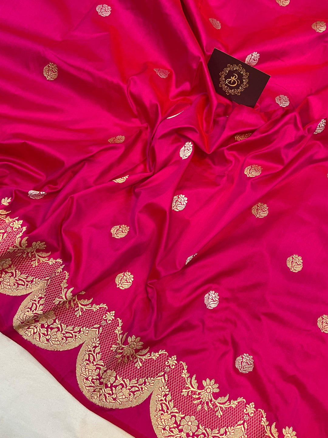 Rani Pink Banarasi Handloom Katan Silk Saree - Aura Benaras