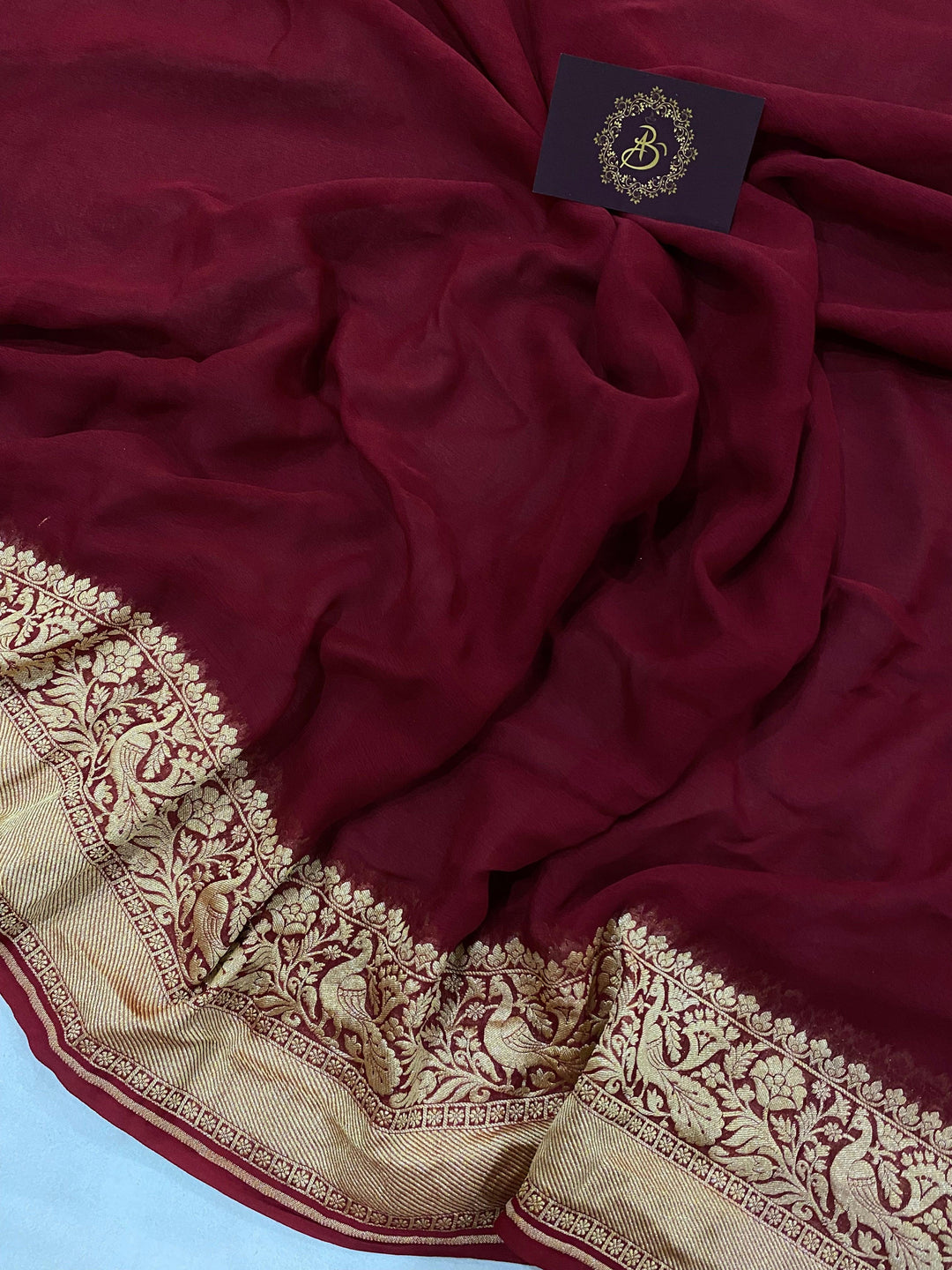 Maroon Pure Banarasi Khaddi Georgette Saree - Aura Benaras