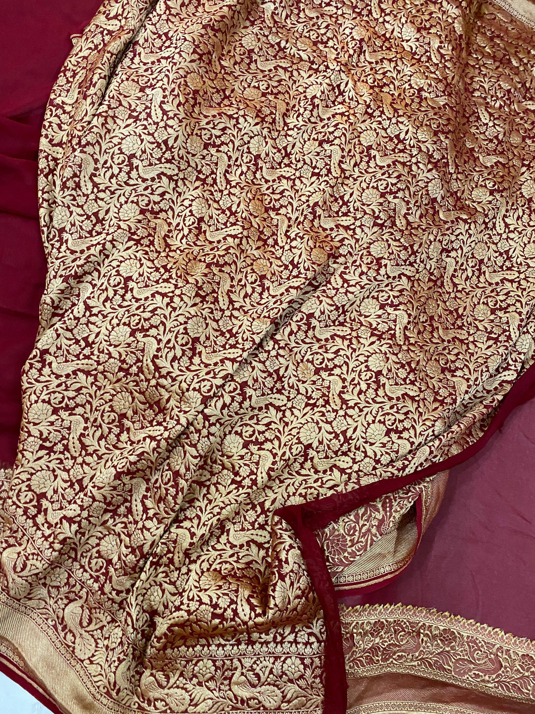 Maroon Pure Banarasi Khaddi Georgette Saree