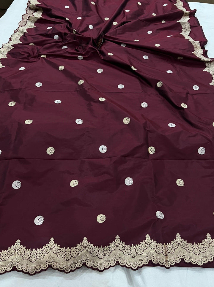 Deep Maroon Banarasi Handloom Katan Silk Saree - Aura Benaras