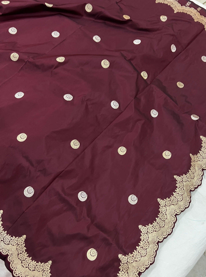 Deep Maroon Banarasi Handloom Katan Silk Saree - Aura Benaras