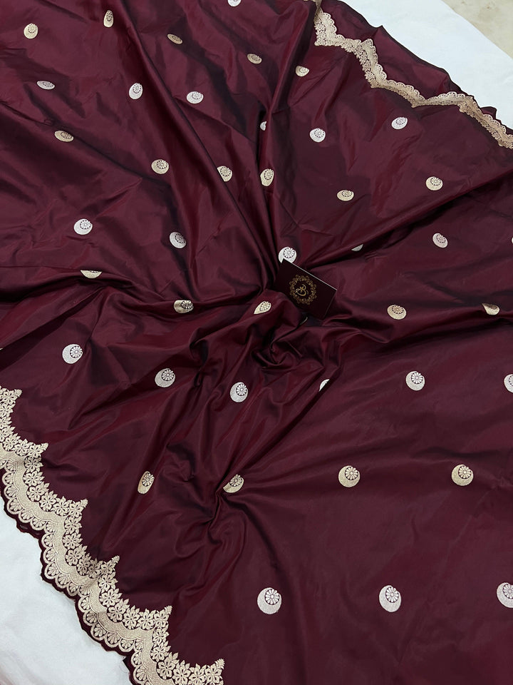 Deep Maroon Banarasi Handloom Katan Silk Saree - Aura Benaras