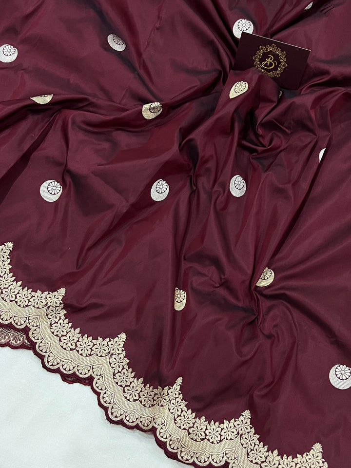 Deep Maroon Banarasi Handloom Katan Silk Saree - Aura Benaras