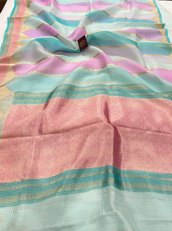 Blue Rangkaat Pure Banarasi Handloom Kora Silk Saree - Aura Benaras