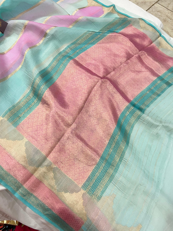 Blue Rangkaat Pure Banarasi Handloom Kora Silk Saree - Aura Benaras