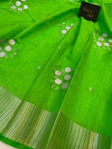 Parrot Green Banarasi Handloom Art Silk Saree - Aura Benaras