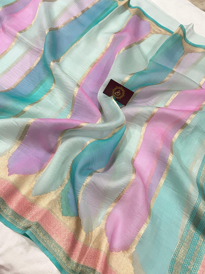 Blue Rangkaat Pure Banarasi Handloom Kora Silk Saree - Aura Benaras