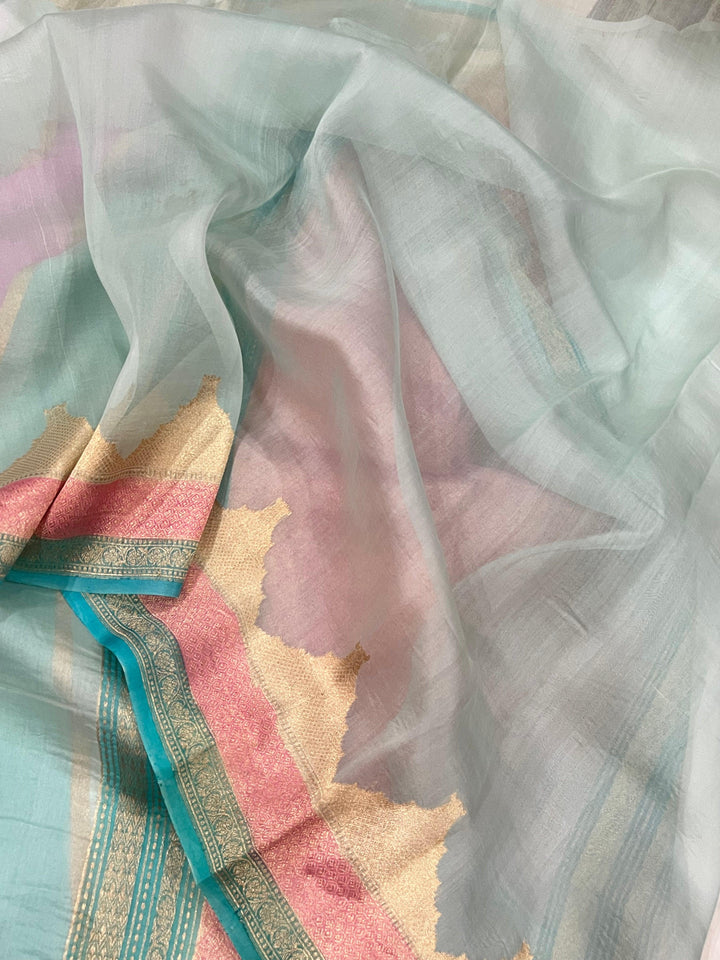 Blue Rangkaat Pure Banarasi Handloom Kora Silk Saree - Aura Benaras