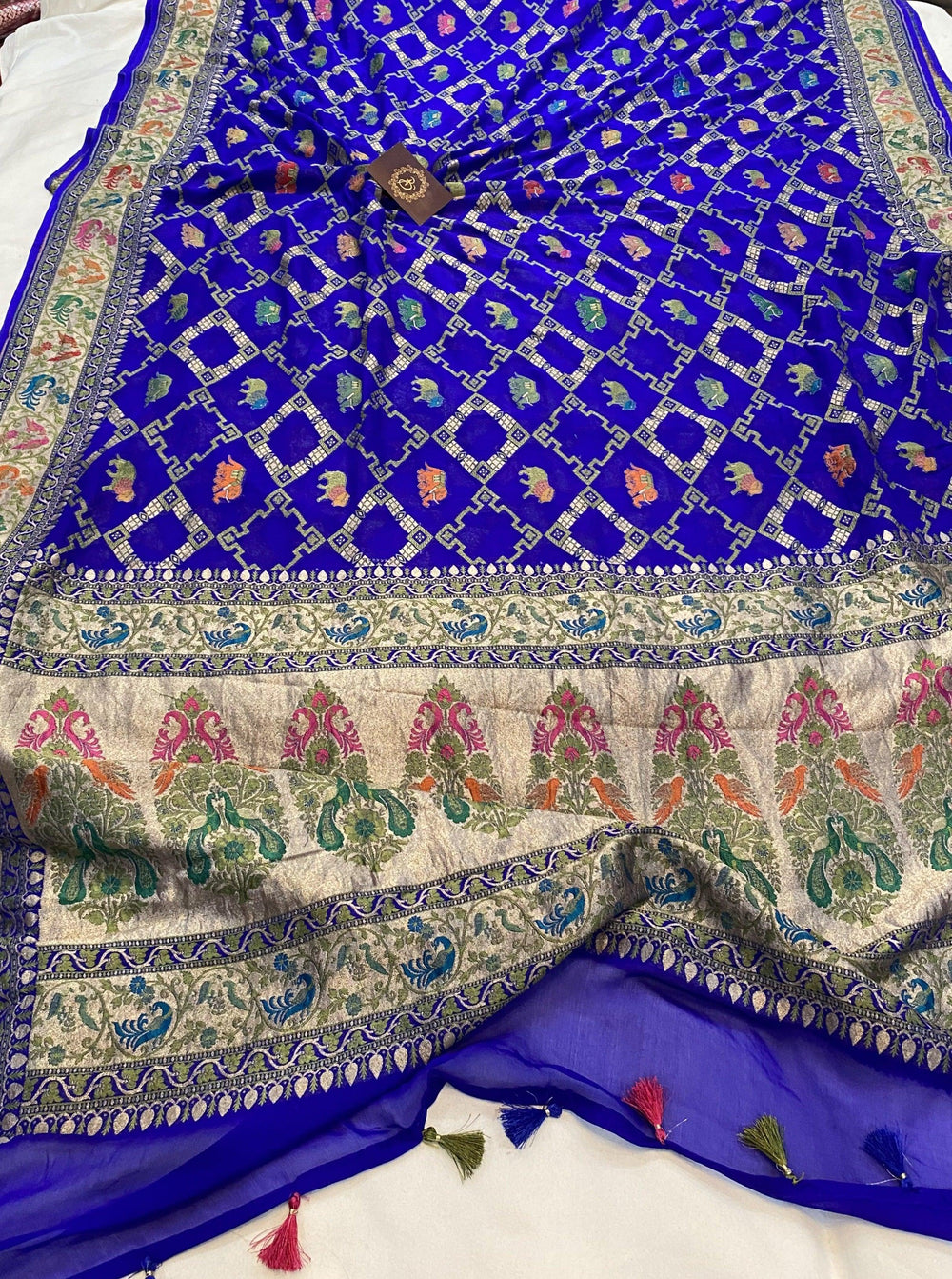 Royal Blue Tilfi Patola Pure Banarasi Khaddi Georgette Saree - Aura Benaras