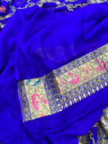 Royal Blue Tilfi Patola Pure Banarasi Khaddi Georgette Saree - Aura Benaras
