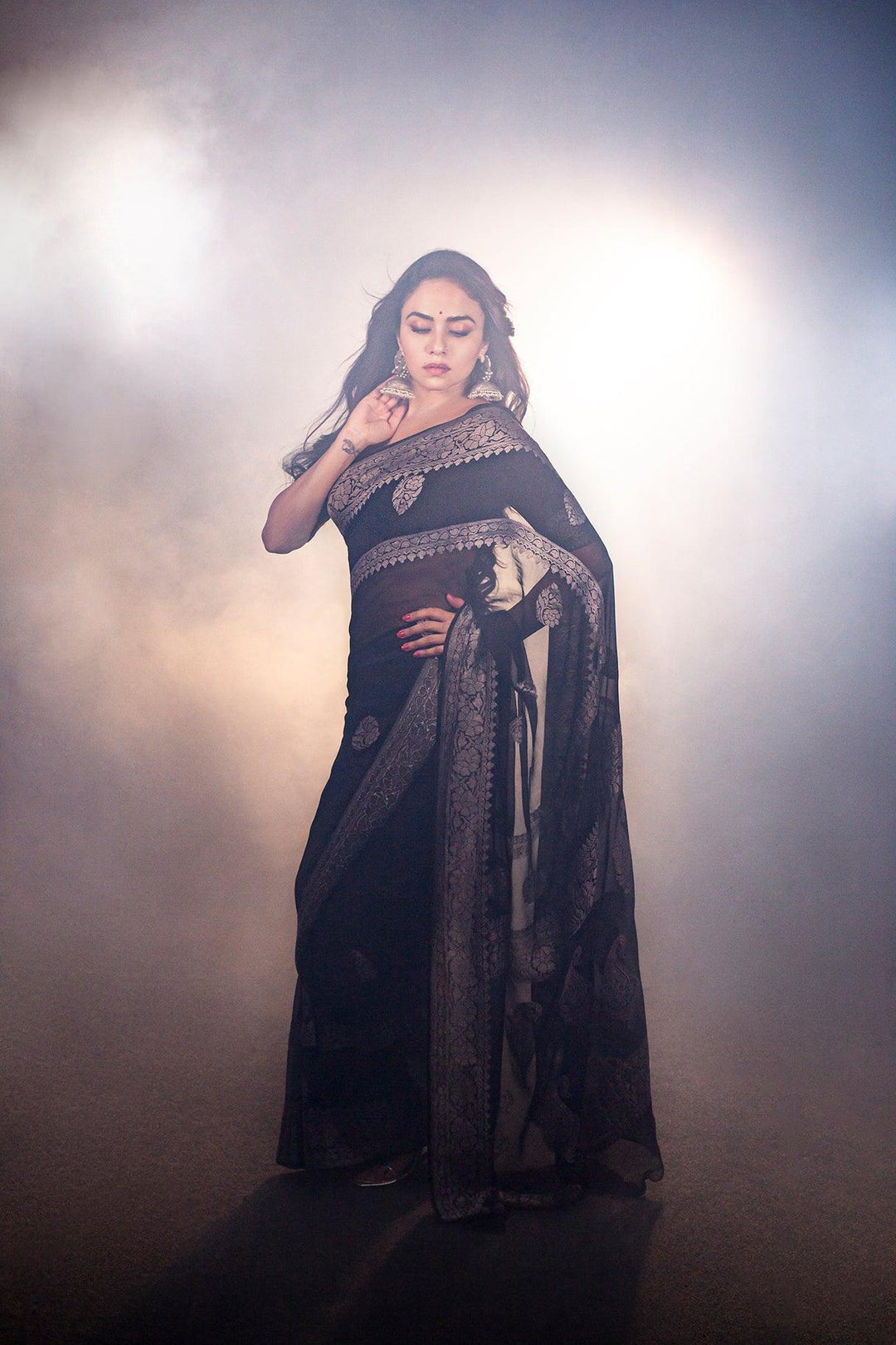 Black Khaddi Chiffon Banarasi Handloom Saree