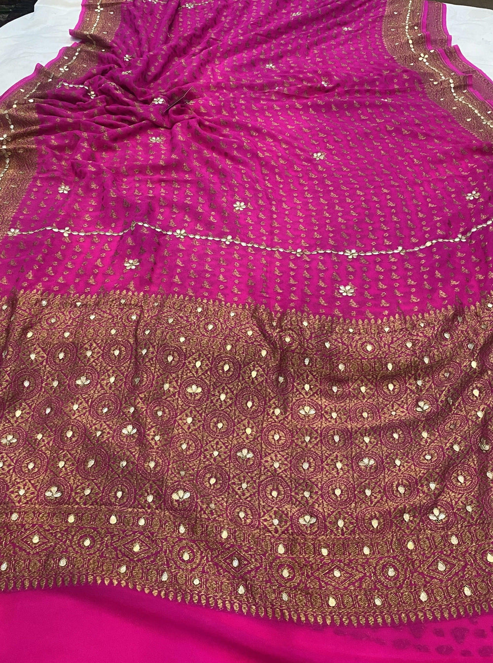Pink Zardozi Pure Banarasi Khaddi Georgette Saree - Aura Benaras