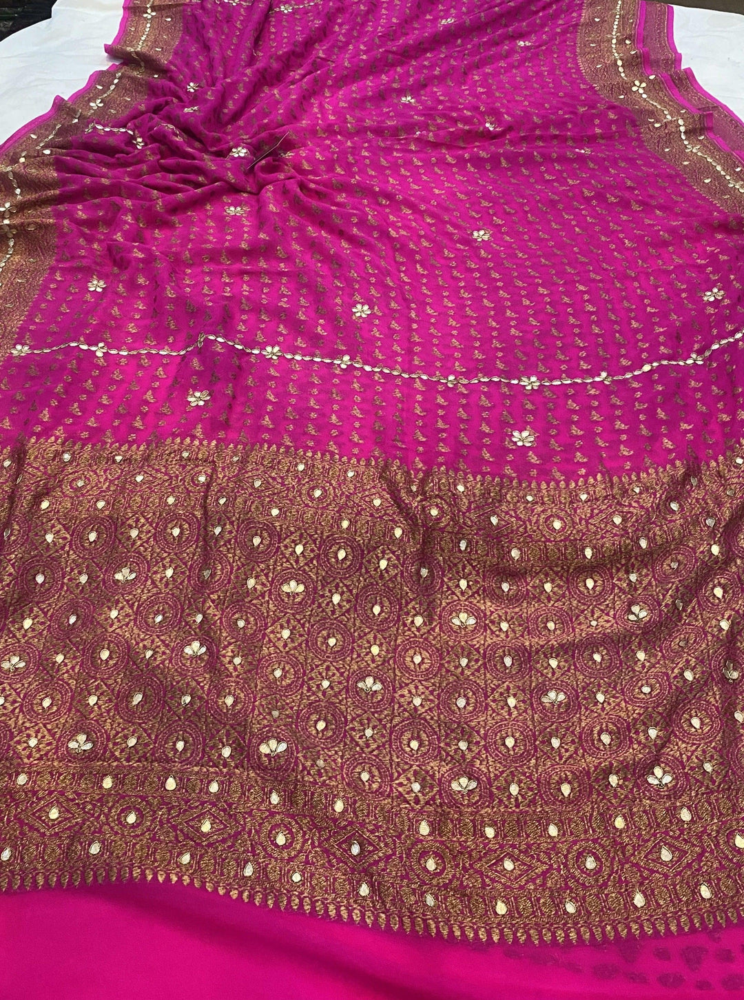 Pink Zardozi Pure Banarasi Khaddi Georgette Saree - Aura Benaras